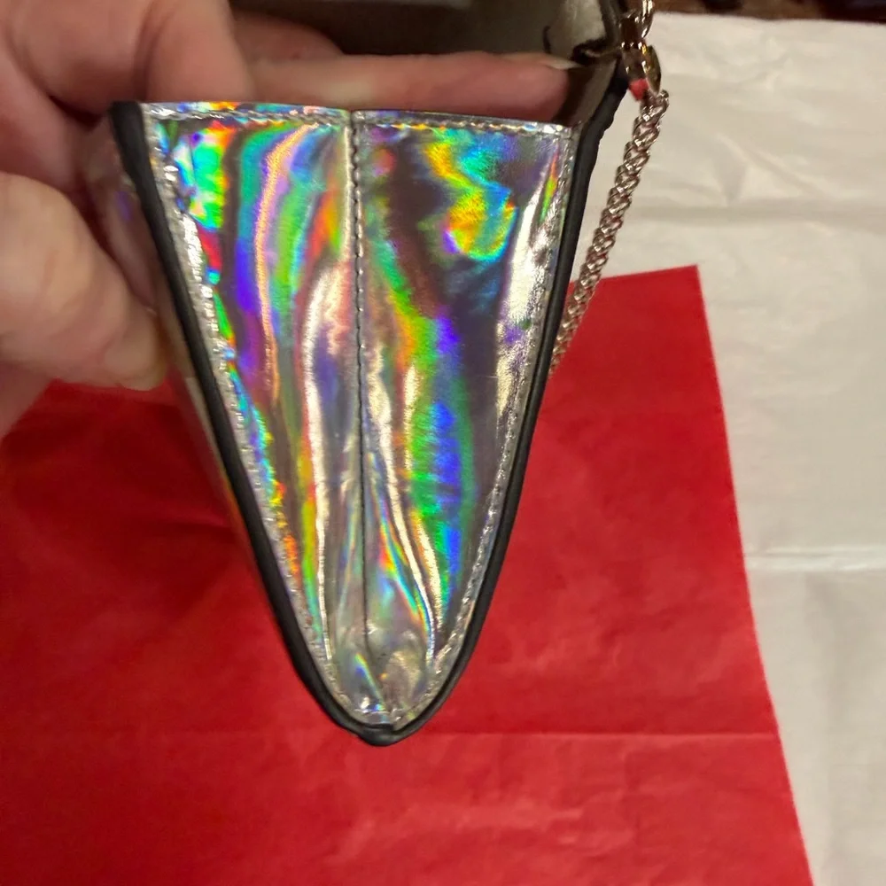 CHRISTIAN LOUBOUTIN SILVER HOLOGRAPHIC BOUDOIR STUDDED BAG WITH COA - Picture 11 of 15